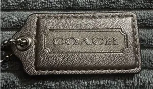 Coach Metallic Gray 2.5” Leather Fob Hang tag Charm Keychain authentic thumbnail 1