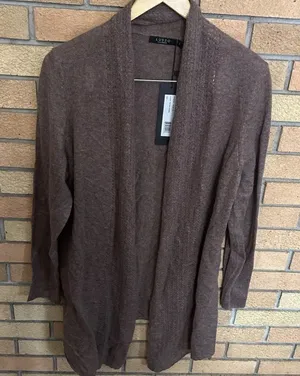 NWT Lusso 100% Cashmere Heather Caramel Open Front Cardigan Sweater Size L thumbnail 1