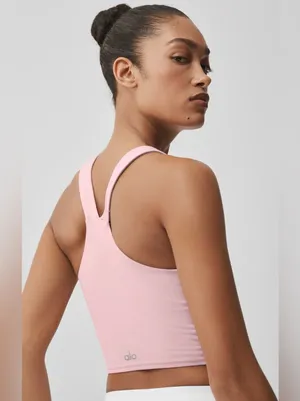 Alo Airbrush Real Bra Tank Racerback Cropped Sports Bra Top Vintage Pink XXS thumbnail 2