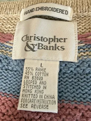 Vintage Hand Embroidered Christopher & Banks Sweater Vest Large Tan Mauve 90s thumbnail 4