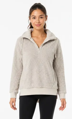 Athleta Ivory Sherpa Quarter Zip Hoodie XS thumbnail 1