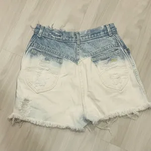 Chic Ombre dip dye ripped blue white denim jean shorts size 2 frayed hem thumbnail 4