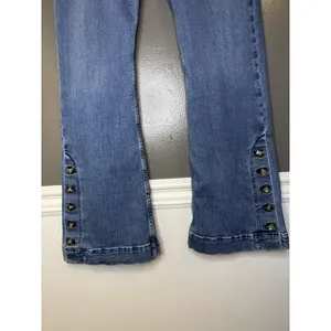 Pilcro Jeans Womens 32P Medium Wash Blue Flare Button Hem Stretch Denim thumbnail 3