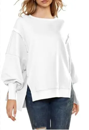 AUTOMET Womens Oversized Sweatshirts Casual Crew Neck Pullover Long Sleeve‎ Slit thumbnail 1
