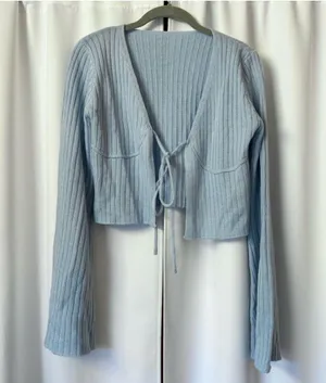 SheIn Sky Blue Self Tie Cottagecore Y2K Cardigan With Flared Sleeves Size Medium thumbnail 3