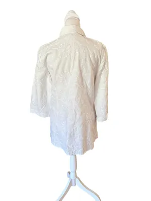 Peter Martin White Linen Floral Embroidered Button Up Shirt Womens Size Medium thumbnail 2