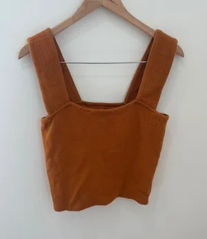 Daily Practice‎ by Anthropologie Rust Orange Ribbed Knit Crop Tank Top Small thumbnail 1