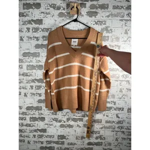 Aerie | women tan cream striped vneck sweater thumbnail 6