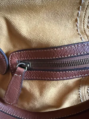 BORN Women’s Canvas Tote Bag with Brown genuine Leather Trim - Mustard thumbnail 4