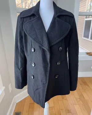 London Fog Black Wool Blend Short Pea Coat Dress Jacket Size Medium thumbnail 4