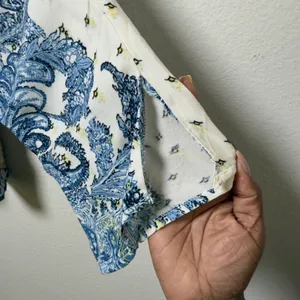 Free People Women Lola Floral Top Large Blue Patchwork Paisley‎ Button Front thumbnail 6