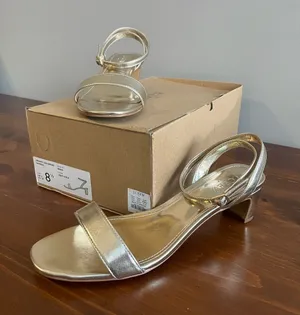 J. Crew Strappy Light Gold Low Block Heel Sandals thumbnail 1