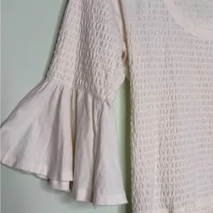Anthropologie Cream Scoop Neck Smocked Bell Sleeve Blouse XS thumbnail 7