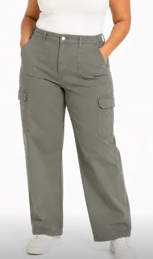 Zara Olive Green Wide Leg Cargo Pants thumbnail 1
