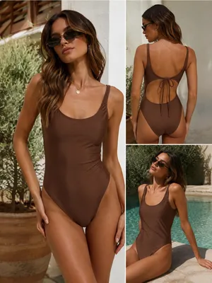 Wild Fable Brown Cutout Back One Piece Swimsuit NWT Size Small 4-6 thumbnail 2