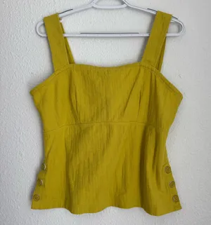Anthropologie MAEVE Callie Yellow Side Button Tank Top Size M Square Neck Blouse thumbnail 1