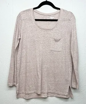 Old Navy Boyfriend Long Sleeve Scoop Neck Top Womens XS Linen Blend Minimalist thumbnail 1