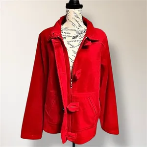 Dressbarn L Red Fleece Toggle Button Jacket Mock Neck Pockets‎ Cozy Outerwear thumbnail 2