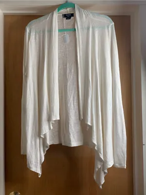 Verve Ami Ivory Draped Open-Front Cardigan Size-Medium Coastal Minimalist thumbnail 1