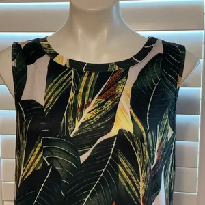 Leaf Pattern Sleeveless Maxi Dress Green Size L thumbnail 2