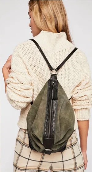 Free People‎ Serena Suede Slouchy Backpack One Size Forest Green thumbnail 1