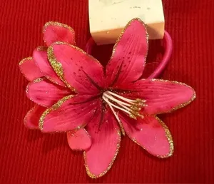 Pink Floral Hair Ponytail Holder thumbnail 1