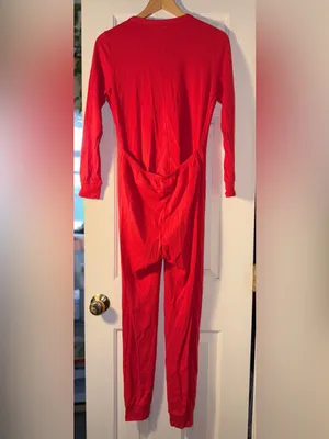 COLORFULLEAF Red Union Suit Onesie Pajamas Butt Flap Thermal Long Johns S thumbnail 4