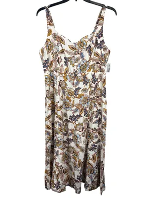 Old Navy XL Floral Print Smocked Back Linen Blend Midi Dress NWT Coquette thumbnail 2