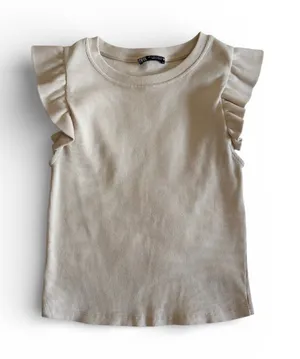 Zara Cream Ruffle Sleeve Tee thumbnail 1