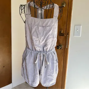 Wilfred Free Aritzia Grey Lyocell Short Overalls Romper Drawstring Waist Small‎ thumbnail 4