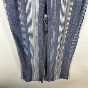 Old Navy‎ Womens Blue White Striped Linen Blend Drawstring Straight Leg Pants M thumbnail 3