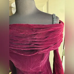 Vintage Rampage purple velvet off the shoulder maxi column dress, size 7/8 thumbnail 3