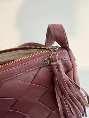 Hobo Kole Bag Berry Woven Leather Tassel Shoulder Handbag Zip Bohemian Old Money thumbnail 12