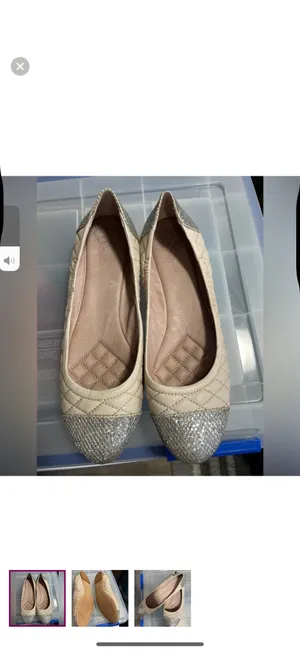 Vince Camuto Quilted Ballet Flats Cream Silver Glitter Cap Toe Size 10 thumbnail 2