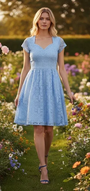 eShakti Knee Length‎ Dress 2x 20W Rush Week Lace Fit Flare Feminine thumbnail 1
