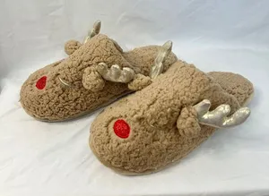 Deer Design Slipper Unisex Comfy Size‎ 7/8 Brown thumbnail 1