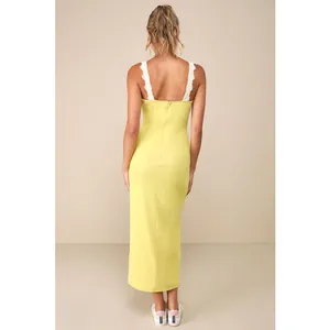 NWT Lulus Ray of Charm Yellow Mesh Lace Sleeveless Midi Dress Romantic Size XS thumbnail 3