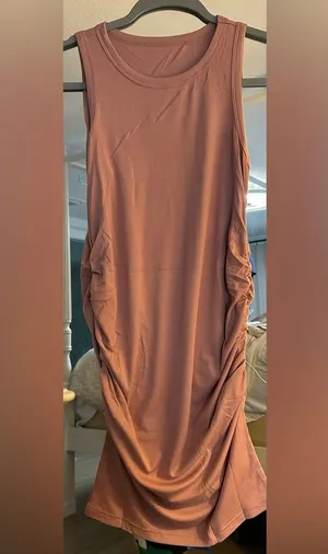 NEW Mauve Pink Maternity Dress Side Ruching Sleeveless Bodycon Dress S thumbnail 1