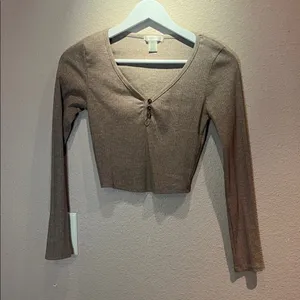 Bozzolo Women’s Cropped Henley Style Shirt Brown Taupe Size Small thumbnail 2