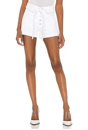 LE JEAN REVOLVE High Rise Lola Mini Shorts White Wash Front Tie Belted Sz 25 thumbnail 1