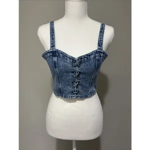 Social Tourist Abercrombie Denim Lace Up Cropped Corset Top Sz M Women’s thumbnail 7