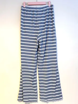 Messy Bun Just Chillin Lace Trim Wide Leg Lounge Pajama Pants Bottoms Blue White Stripes Womens Medium thumbnail 2