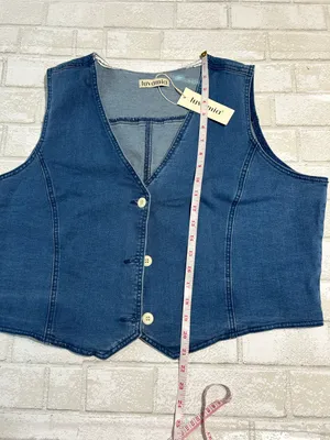 Luvaria Classic Blue Denim Button-Front Vest Boho Country Fall Fashion thumbnail 5