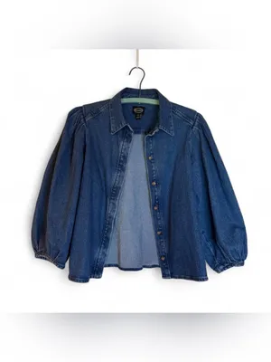 Scoop 3/4 Puff Sleeve Medium Wash Denim Shirt Small NWT thumbnail 4