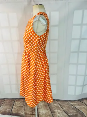 Kate Spade Orange White Plaid Tallulah Gingham Silk Blend Sleeveless Dress Sz 6 thumbnail 6