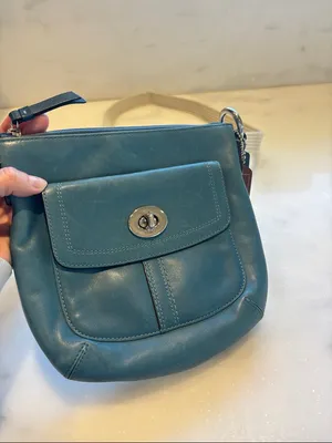 Coach Teal Leather Crossbody with Canvas Strap and Turn-Lock Pocket thumbnail 3