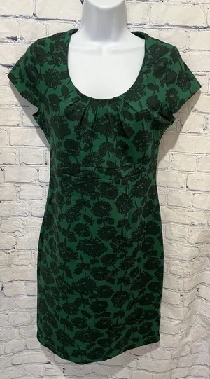 Boden Womens Green Floral Scoop Neck Short Sleeve Pull over Sheath Dress Size 4 thumbnail 1