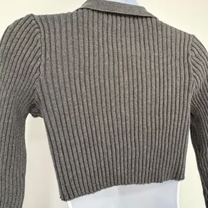 Brandy Melville Gray‎ Ribbed Crop Button Cardigan Sweater Raw Hem XS/S Stretch thumbnail 5