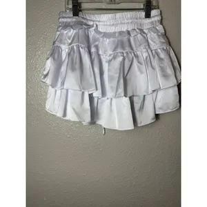 Day + Moon A1196-HNH White Satin Tiered Ruffle Skort Size S thumbnail 2