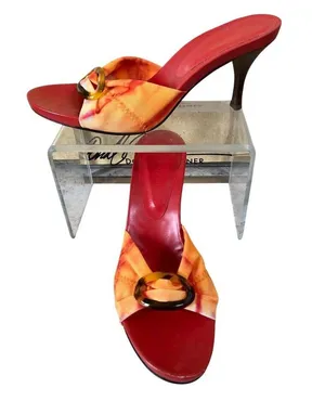 Donald Pliner Tang Orange Mesh Elastic Leather Shoe New Tie Dye Buckle $225 NWT thumbnail 4